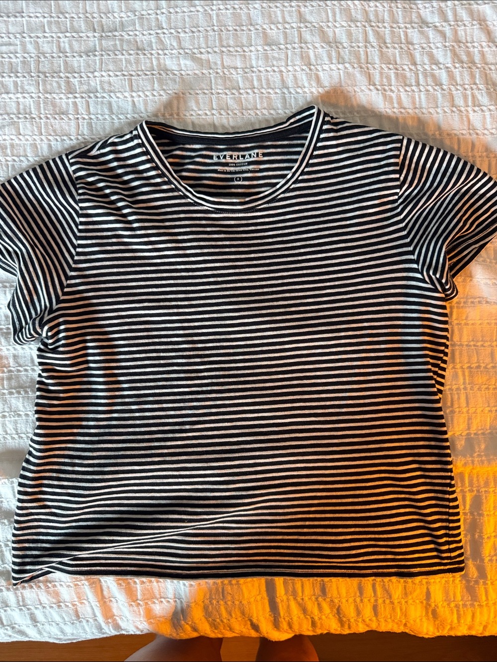 Everlane Black & White Striped Short Sleeve Crew